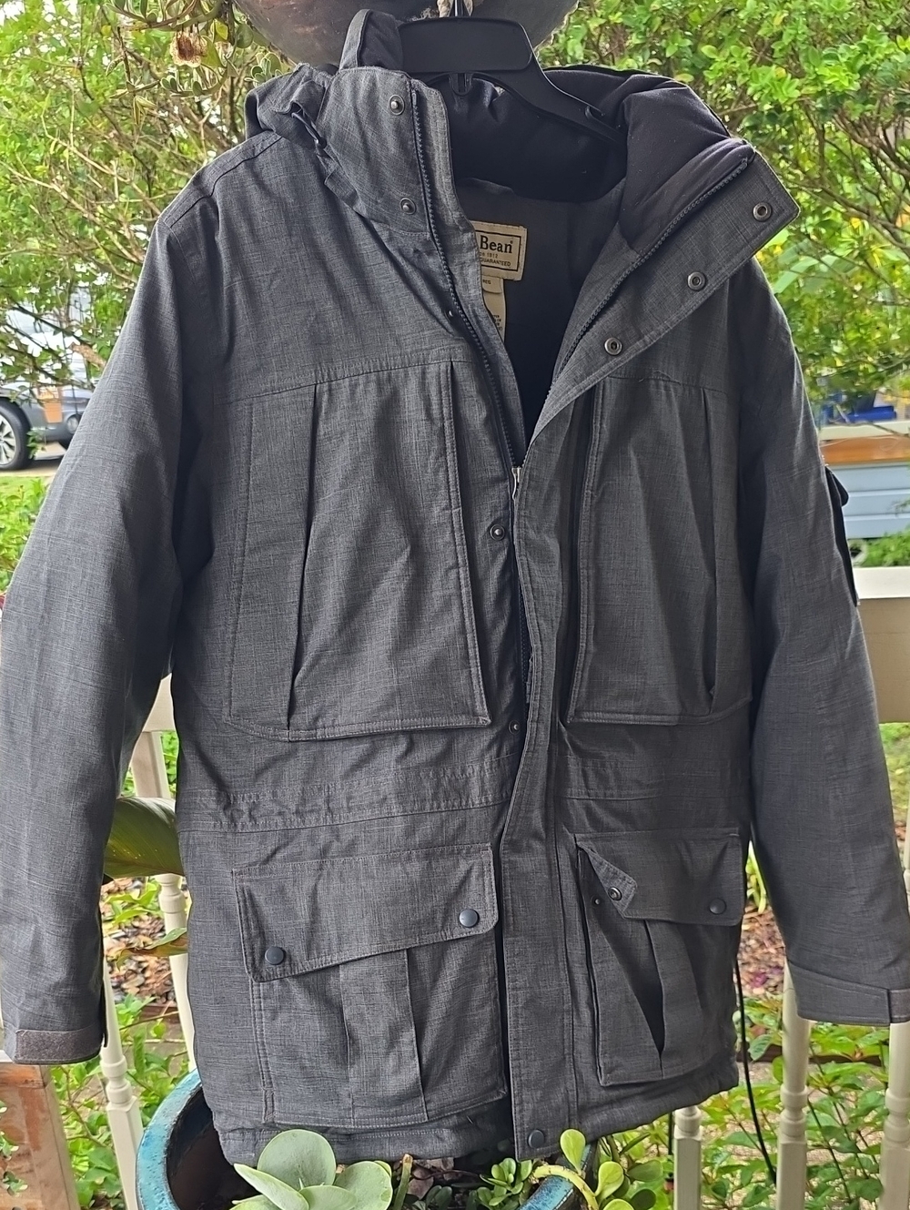L.L. Bean Baxter State Parka Men Large Gray DownTek Hooded Winter Coat 258980